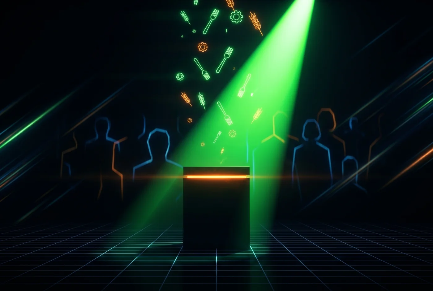 Palco anonimo con speaker neon spotlight - formazione keynote growth food